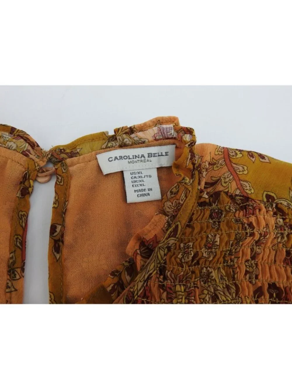 Carolina Belle Montreal Floral Smocked Flutter Sleeve Blouse XL Boho Top Orange - Picture 5 of 8